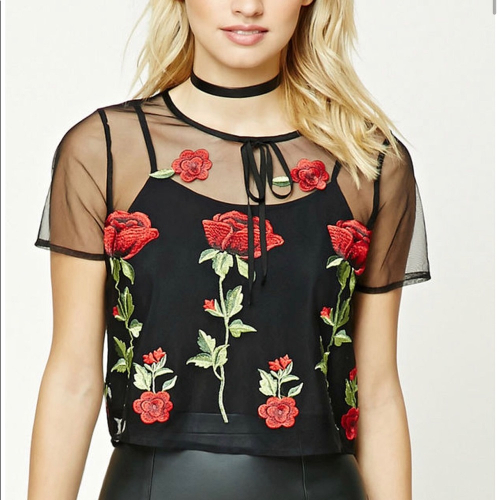 Forever 21 contemporary embroidered rose top